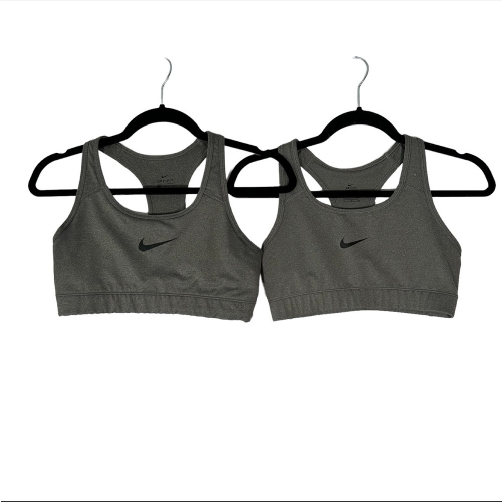 Nike Gray Dri-Fit Sports Bra Lot of 2 Black Swoosh Graphic Size Medium Racerback
